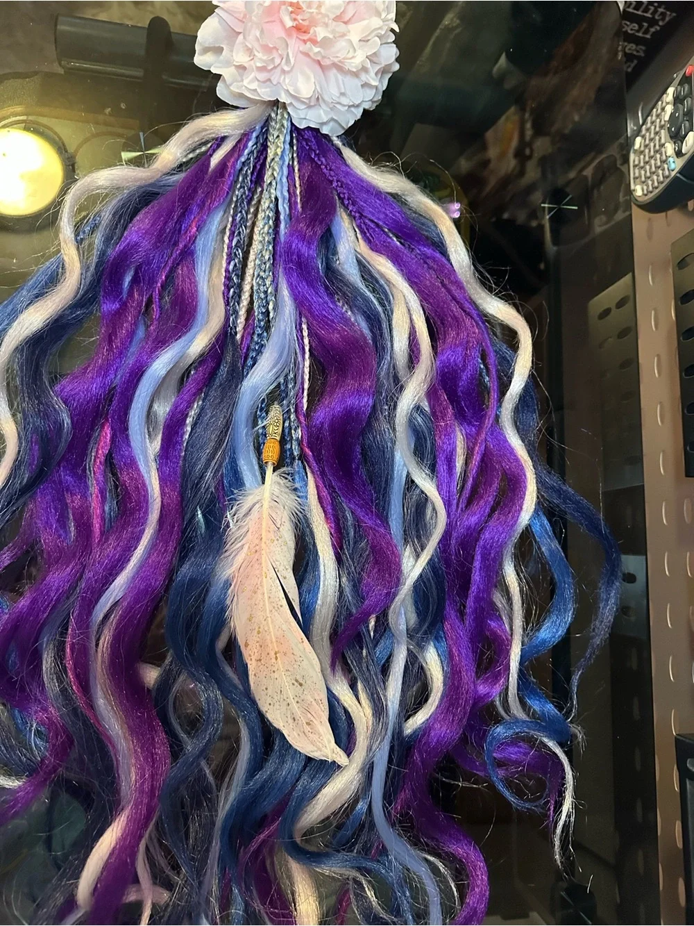 Synthetic Purple & Blue Hair Extensions with White Accents